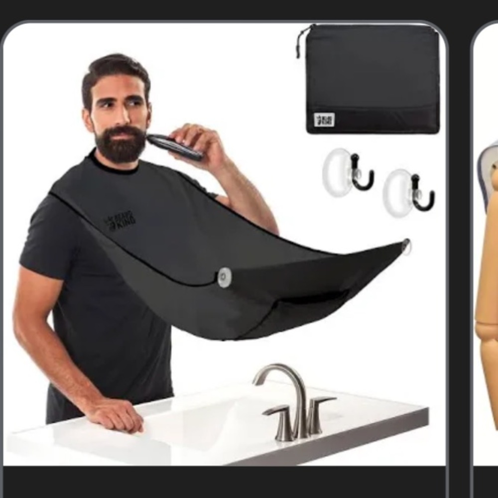Beard bib with suction cups for the mirror or wall .